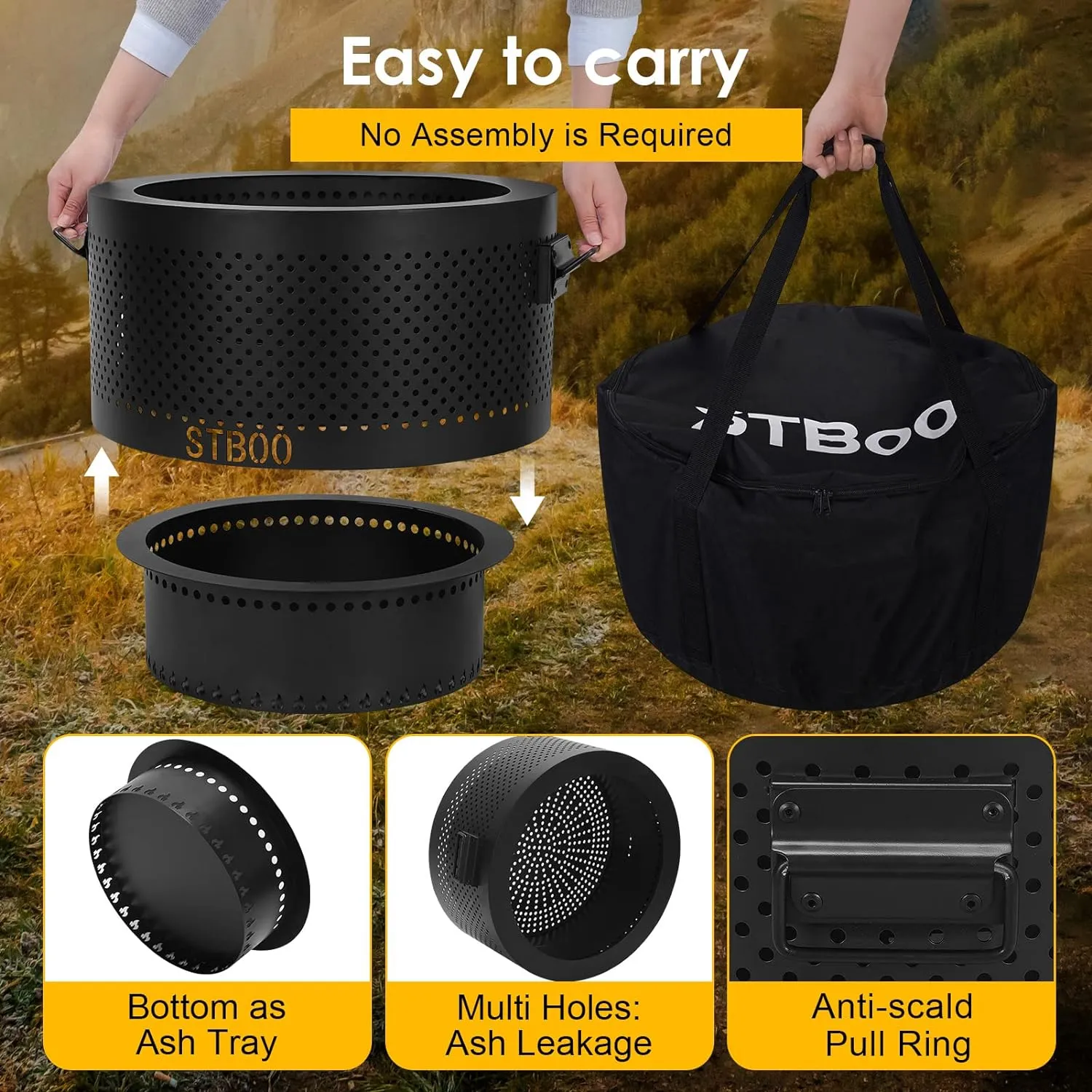 Smokeless Fire Pits for Outside with Portable Carrying Storage Bag, Outdoor Fireplace for Bonfire Picnic