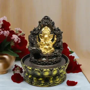 SPLICE Polyresin Ganesha Tabletop Water Fountain with LED Lights - Home and Office Decor Gift