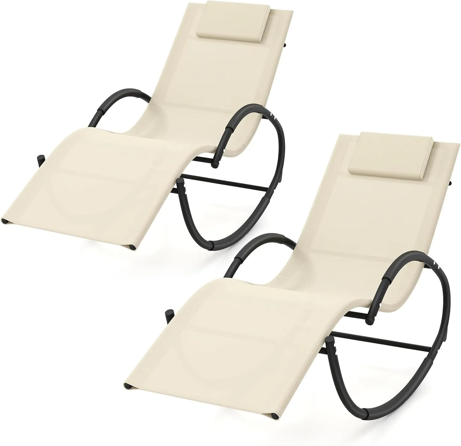 Tangkula Rocking Lounge Chair Outdoor, Zero Gravity Chaise Lounger with Removable Headrest, Fabric Backrest & Seat