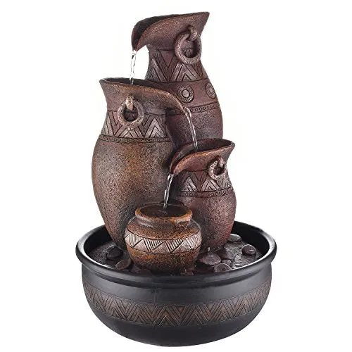 Trency Polyresin Brown Four Step Indoor Table Top Water Fountain with Adjustable Speed Control(Size: 27 * 42 * 27 cm)