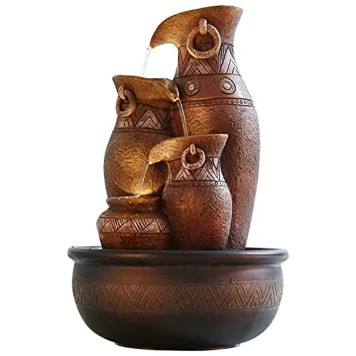 Trency Polyresin Brown Four Step Indoor Table Top Water Fountain with Adjustable Speed Control(Size: 27 * 42 * 27 cm)
