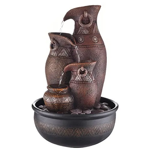 Trency Polyresin Brown Four Step Indoor Table Top Water Fountain with Adjustable Speed Control(Size: 27 * 42 * 27 cm)