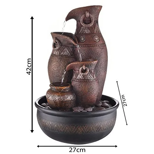 Trency Polyresin Brown Four Step Indoor Table Top Water Fountain with Adjustable Speed Control(Size: 27 * 42 * 27 cm)