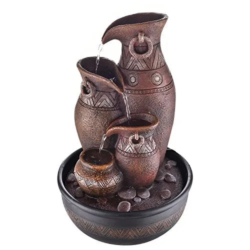 Trency Polyresin Brown Four Step Indoor Table Top Water Fountain with Adjustable Speed Control(Size: 27 * 42 * 27 cm)