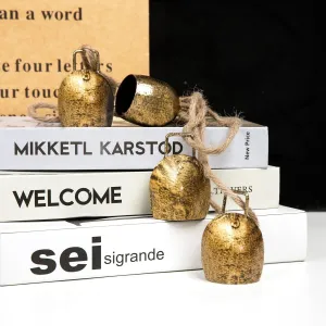 UHUD CRAFTS Decorative Bells Chime Vintage Gold Finished Metal Hanging Decor Bells with Jute Hanging Rope | Sooothing Sound Bells for Home Decoration, Windows, Balcony and Wall Decor