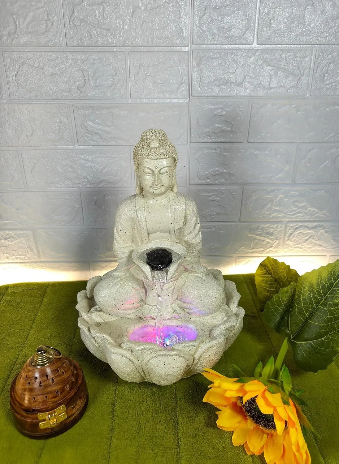 UrbCharm Polyresin Lotus Buddha Water Fountain for Home, Office, Garden (18 X 18 X 30Cm) Decor Items for Living Room | Best Gift for Any Occasion. Vastu Kamal Buddha Water Fountain