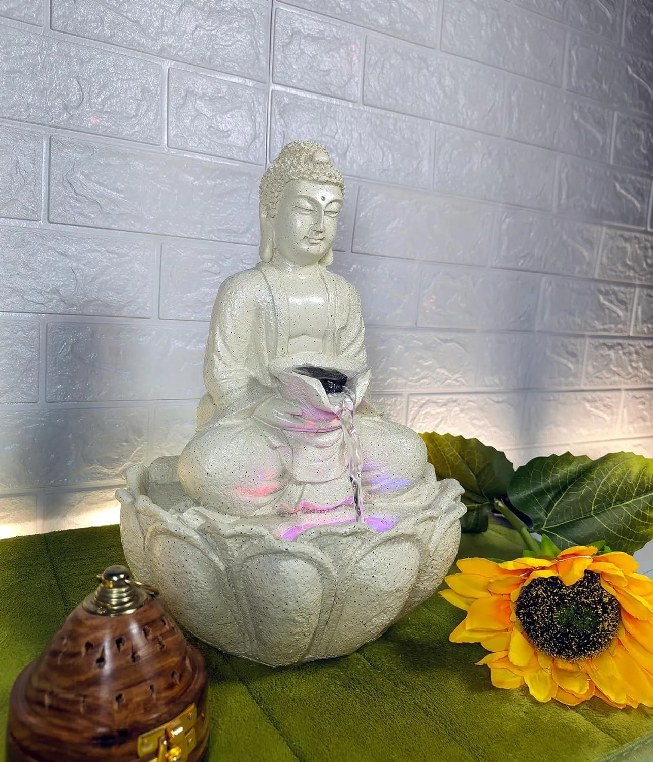 UrbCharm Polyresin Lotus Buddha Water Fountain for Home, Office, Garden (18 X 18 X 30Cm) Decor Items for Living Room | Best Gift for Any Occasion. Vastu Kamal Buddha Water Fountain