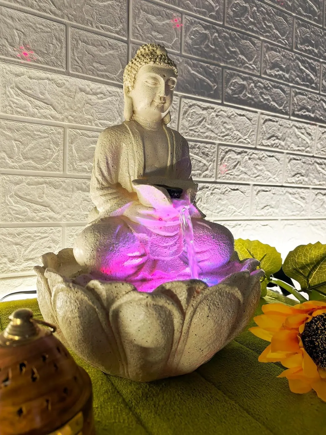 UrbCharm Polyresin Lotus Buddha Water Fountain for Home, Office, Garden (18 X 18 X 30Cm) Decor Items for Living Room | Best Gift for Any Occasion. Vastu Kamal Buddha Water Fountain