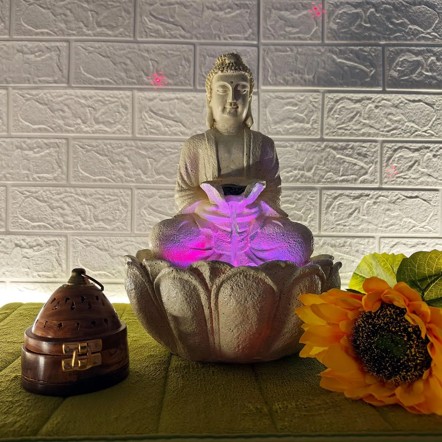 UrbCharm Polyresin Lotus Buddha Water Fountain for Home, Office, Garden (18 X 18 X 30Cm) Decor Items for Living Room | Best Gift for Any Occasion. Vastu Kamal Buddha Water Fountain