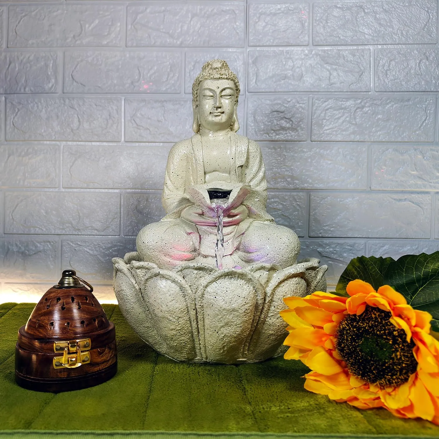 UrbCharm Polyresin Lotus Buddha Water Fountain for Home, Office, Garden (18 X 18 X 30Cm) Decor Items for Living Room | Best Gift for Any Occasion. Vastu Kamal Buddha Water Fountain