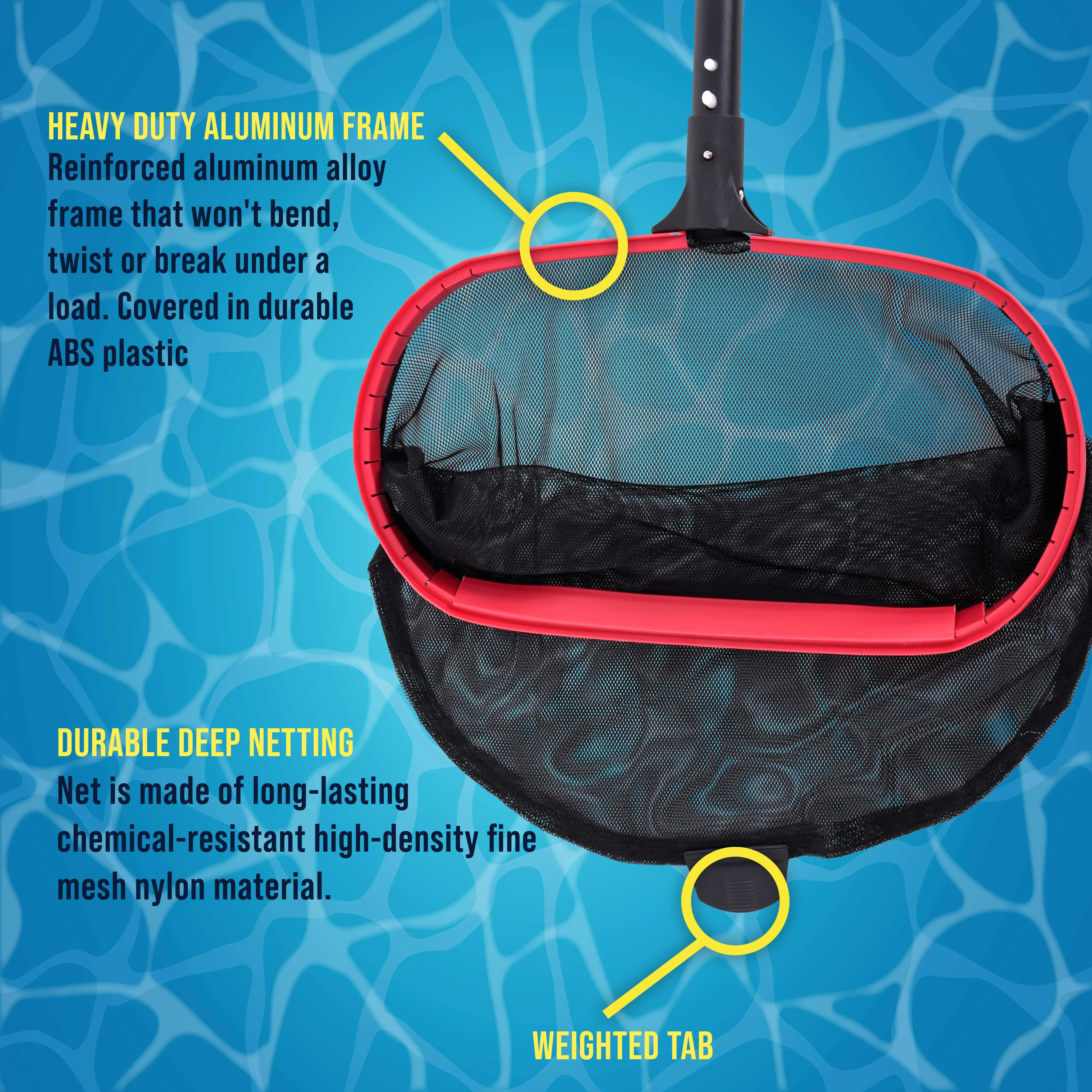 U.S. Pool Supply® Professional Deluxe Swimming Pool Leaf Skimmer Rake with Deep Net Bag, Heavy Duty - Strong Reinforced Aluminum Frame, EZ Clip Handle
