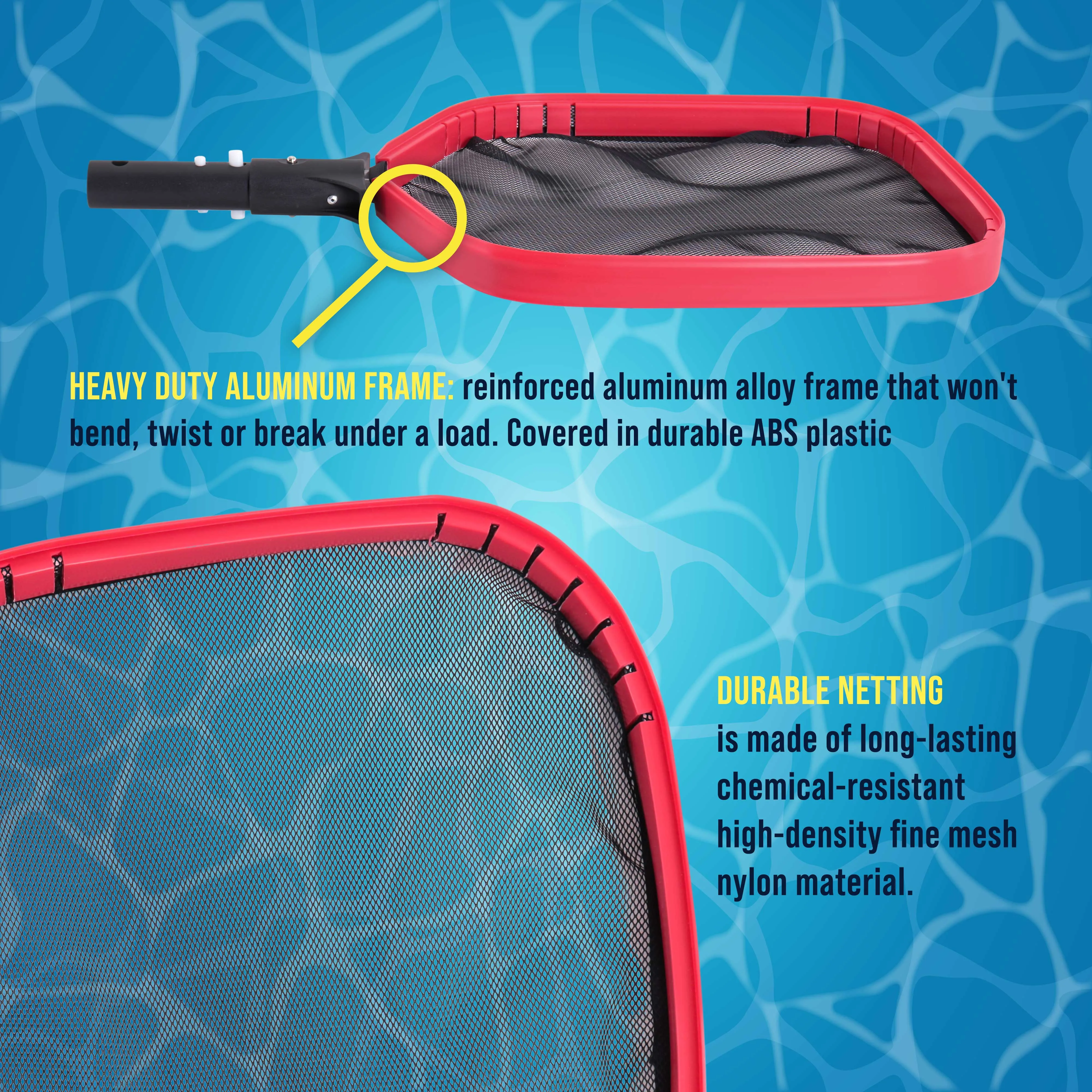 U.S. Pool Supply® Professional Heavy Duty Large Swimming Pool Leaf Skimmer Net - Strong Reinforced Aluminum Frame for Faster Cleaning & Debris Pickup