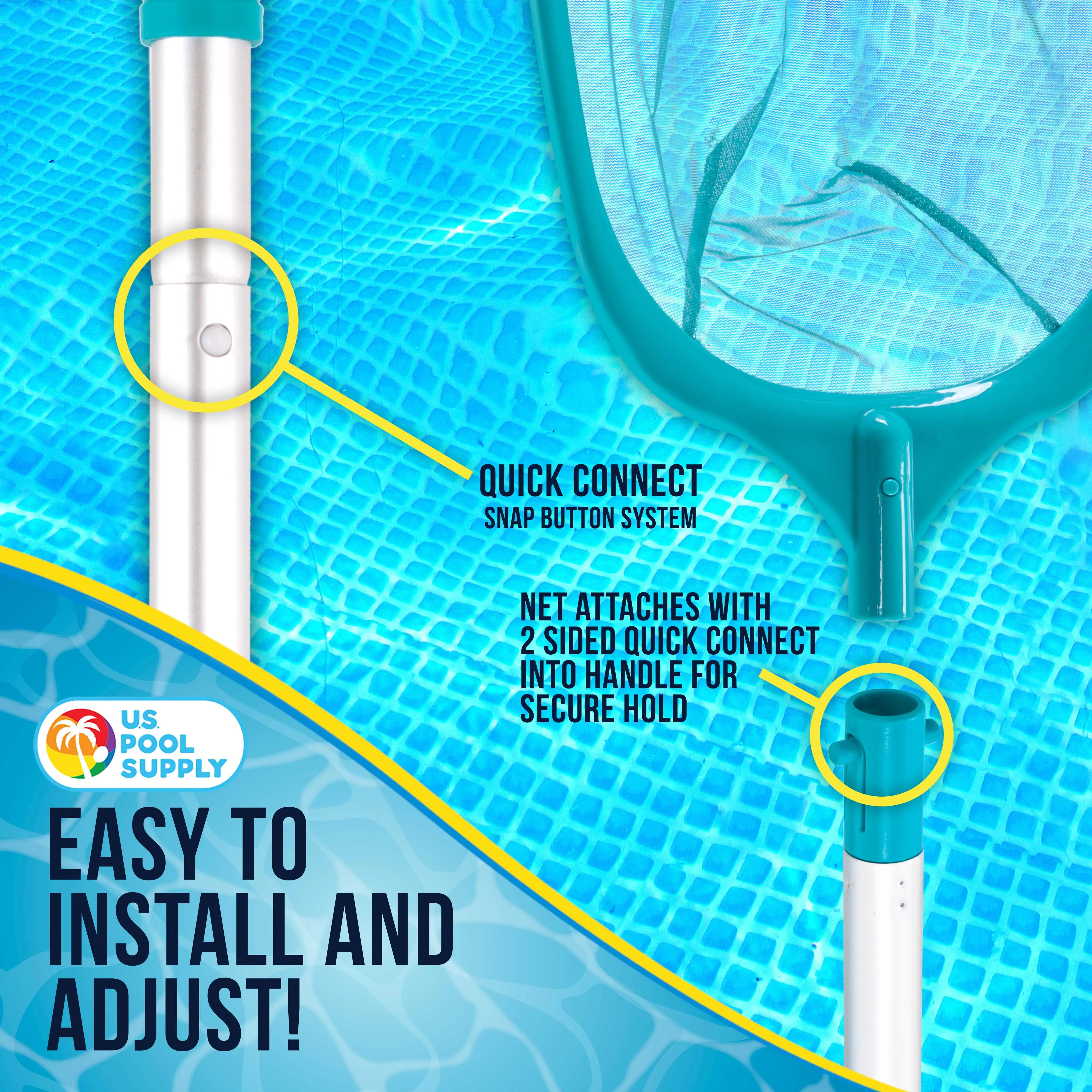 U.S. Pool Supply® Swimming Pool 5 Foot Leaf Skimmer Net with 4 Aluminum Pole Sections - 6" Deep Ultra Fine Mesh Netting Bag Basket for Fast Cleaning of Debris, 60" Long