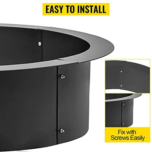 VBENLEM Fire Pit Ring 42-Inch Outer/36-Inch Inner Diameter, Fire Pit Insert 3.0mm Thick Heavy Duty Solid Steel, Fire Pit Liner DIY Campfire Ring Above or In-Ground for Outdoor