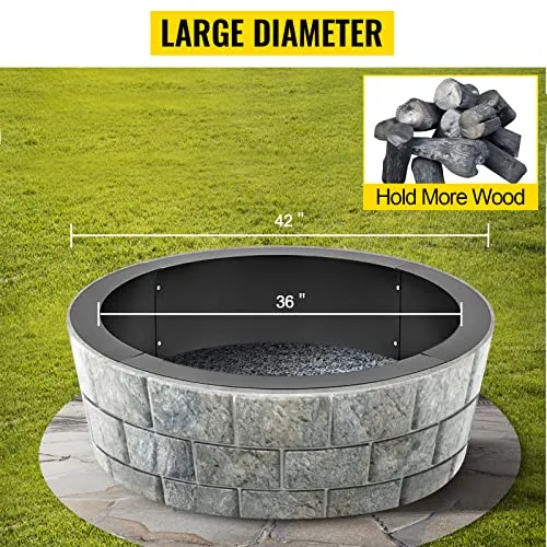VBENLEM Fire Pit Ring 42-Inch Outer/36-Inch Inner Diameter, Fire Pit Insert 3.0mm Thick Heavy Duty Solid Steel, Fire Pit Liner DIY Campfire Ring Above or In-Ground for Outdoor