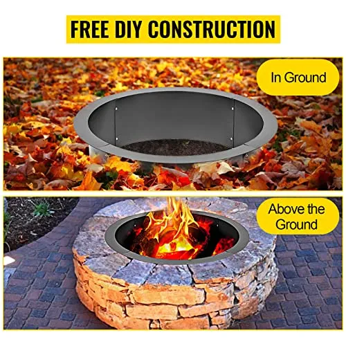 VBENLEM Fire Pit Ring 42-Inch Outer/36-Inch Inner Diameter, Fire Pit Insert 3.0mm Thick Heavy Duty Solid Steel, Fire Pit Liner DIY Campfire Ring Above or In-Ground for Outdoor