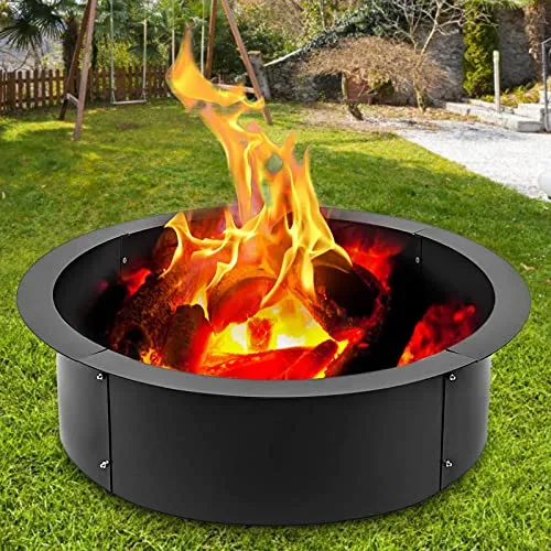 VBENLEM Fire Pit Ring 42-Inch Outer/36-Inch Inner Diameter, Fire Pit Insert 3.0mm Thick Heavy Duty Solid Steel, Fire Pit Liner DIY Campfire Ring Above or In-Ground for Outdoor