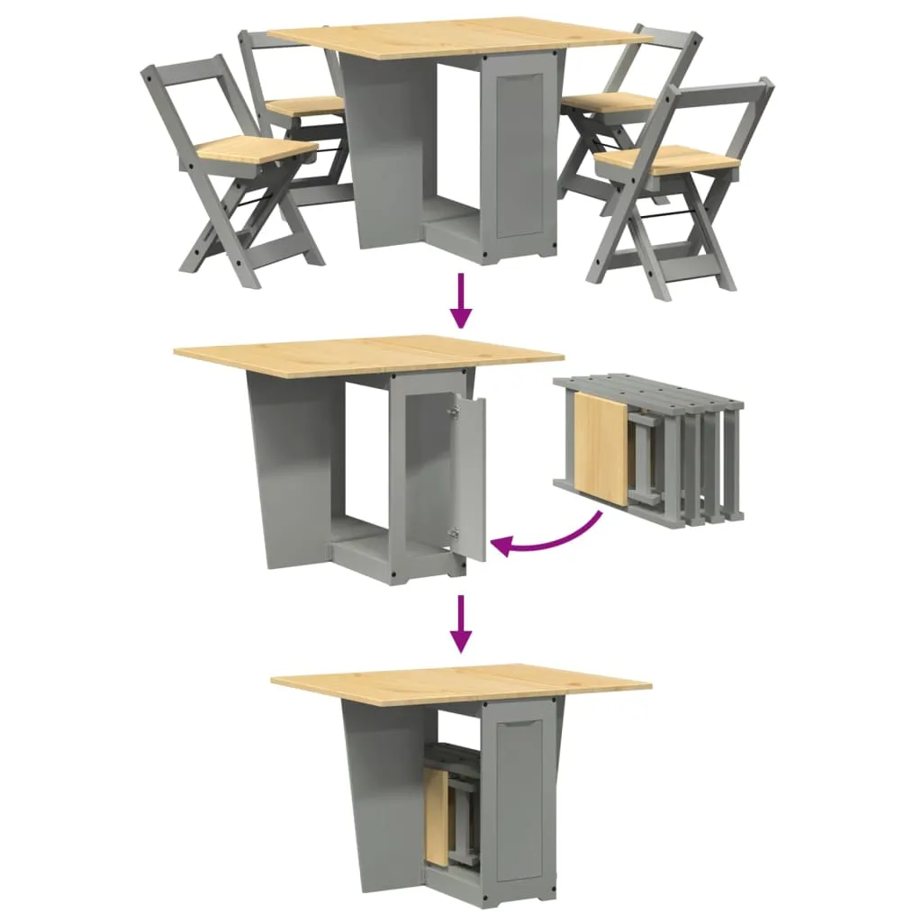 vidaXL 5 Piece Butterfly Dining Set - Foldable Grey Pinewood - Space-Saving & Versatile