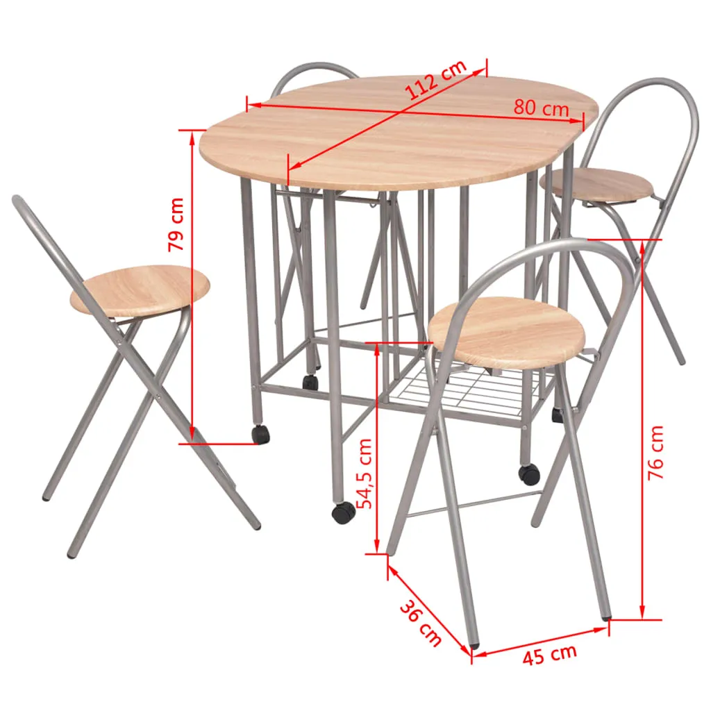 vidaXL Five Piece Folding Dining Set - Compact & Stylish MDF Dining Furniture | VidaXL