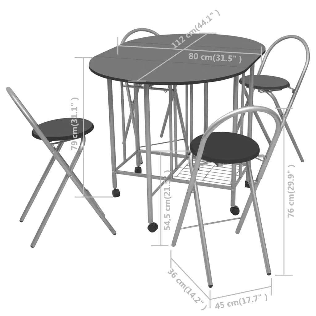 vidaXL Five Piece Folding Dining Set - Stylish & Space-Saving Black MDF Dining Solution