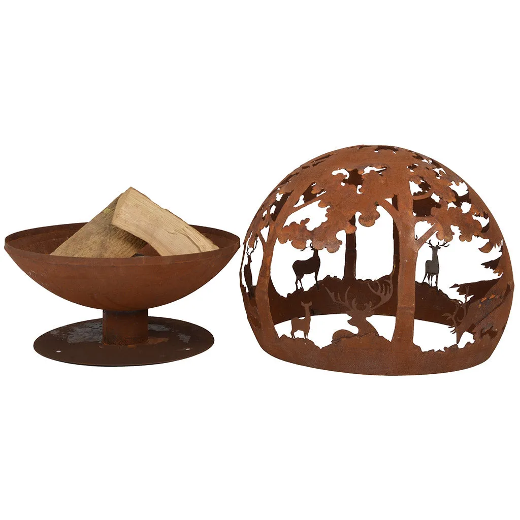 Woodland Laser Cut Rust Fire Globe