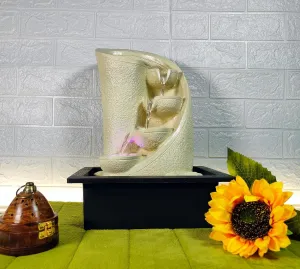 ZeniZeni Brown Polyresin Designer Table Top 4 Tier Waterfall Fountain (Size: 40 x 30 x 22 CM) Indoor Home Decor with Multicolour Lights and Water Flow Control Pump