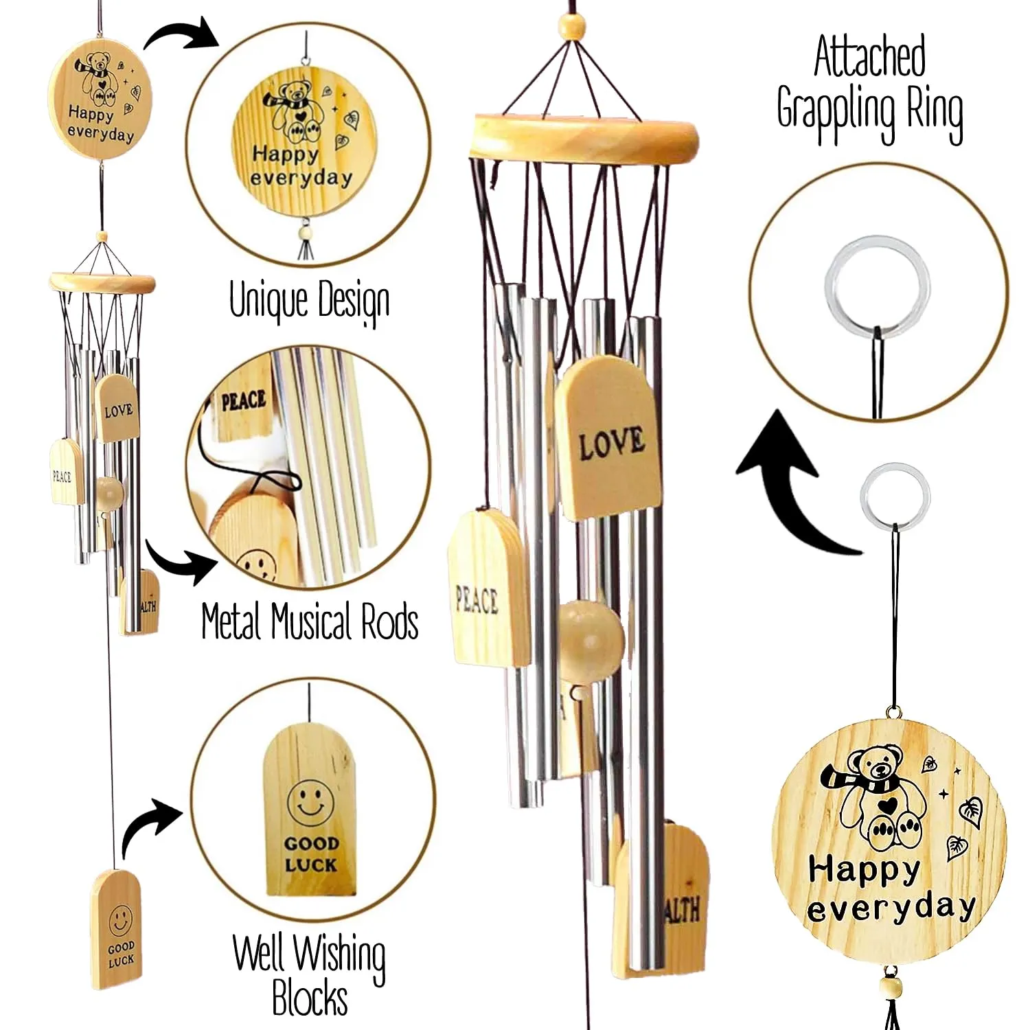 Zyozique ® Wind Chimes for Home Decorations, Hanging Happy Everyday Wind Chimes for Home Decoration and Balcony Decor with Melody Sound (Pack of 1)